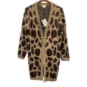 Leopard Cashmere Blend Long Sweater Coat, NWT, Cardigan, Ladies M, Open‎ Front,